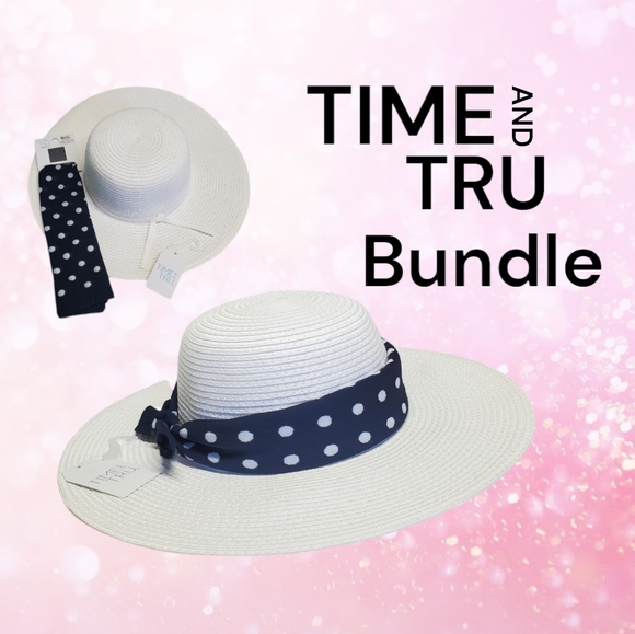 NWT Time And TRU Women's  Bundle Floppy Hat & Polka Dot Bandana - Picture 1 of 16